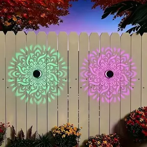 2pcs RGB Solar Mandala Projector Wall Lights, Waterproof Metal Fence Light, Outdoor Decor for Garden, Patio, Backyard, Courtyard, Outdoor Decorative Lights, Patio Lighting