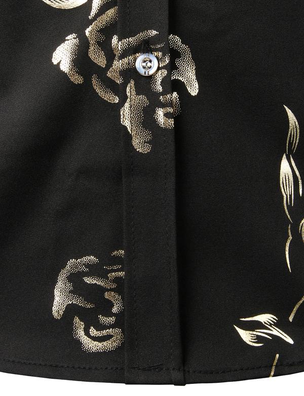 ZEROYAA Mens Hipster Gold Rose Printed Slim Fit Short Sleeve Button Down Dress Shirts