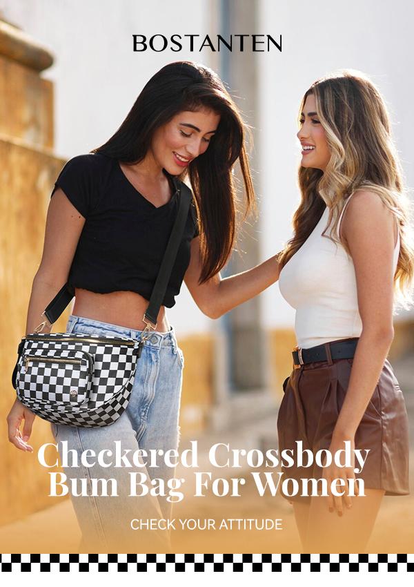 BOSTANTEN Checkered Bum Bag Crossbody Belt Bag for Women Cross Body Purse Fanny Waist Pack with Adjustable Strap