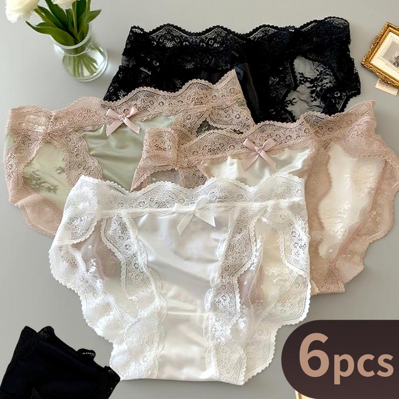 6/12 Pairs Plain Fashion High Quality Cotton Underwear Women's Bikini Lace Stretchy Comfortable Panties Multicolor Winter Christmas Gift lenceria  invisible