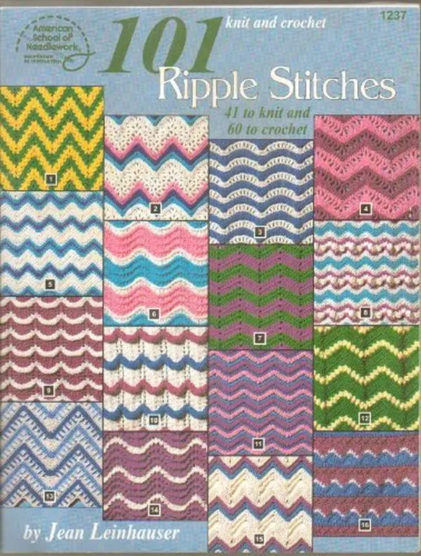 Used Soft Cover Book - Knit and Crochet 101 Ripple Stitches by Jean Leinhauser (English, 1997 Edition) - Crafts, Knitting, 41 to Knit Projects, Patterns