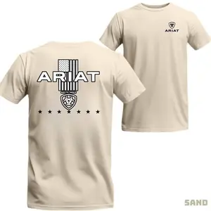 [Sale Up To 45%] Ariat T-Shirt - Bold American Flag Design With Iconic Logo, Perfect For Outdoor Enthusiasts, Ideal For Camping