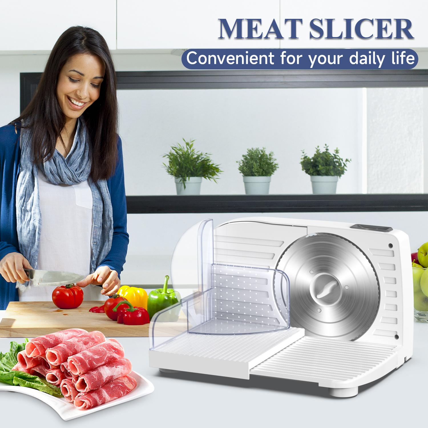 PANCERKA Electric Meat Slicer, Food Slicer with Adjustable Thickness, Automatic Precision Cutting, and Removable Stainless Steel Blade. Suitable for Vegetables, Meats, Deli Foods, Cheese, and More, Suitable for Home and Commercial Use