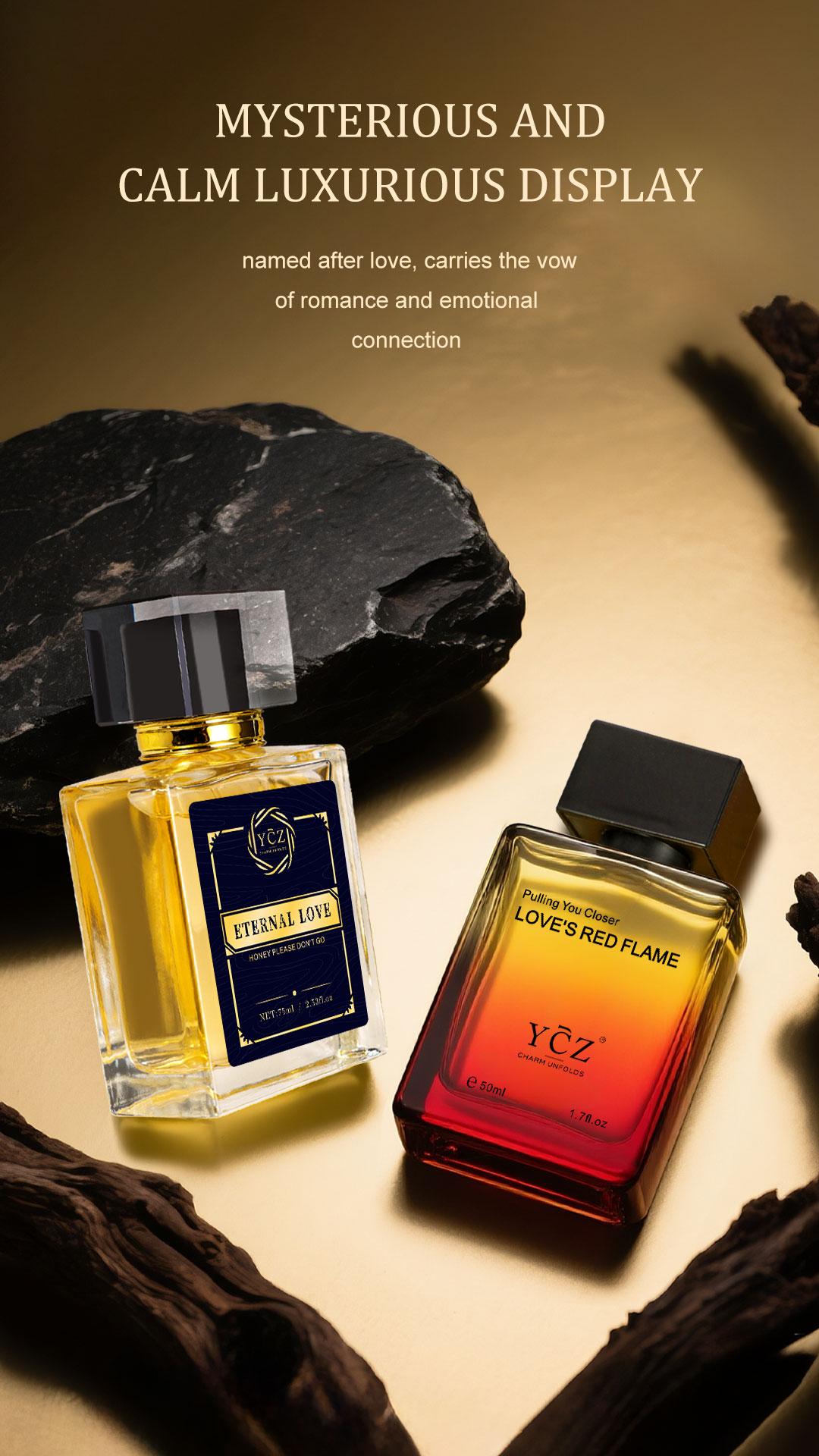 YCZ Men's Double Perfume Gift Set Eternal Love Spicy Woody EDP 75ml & Love's Red Flame Fruity Chypre EDP 50ml Long Lasting Fragrance Set with Exclusive Gift Box