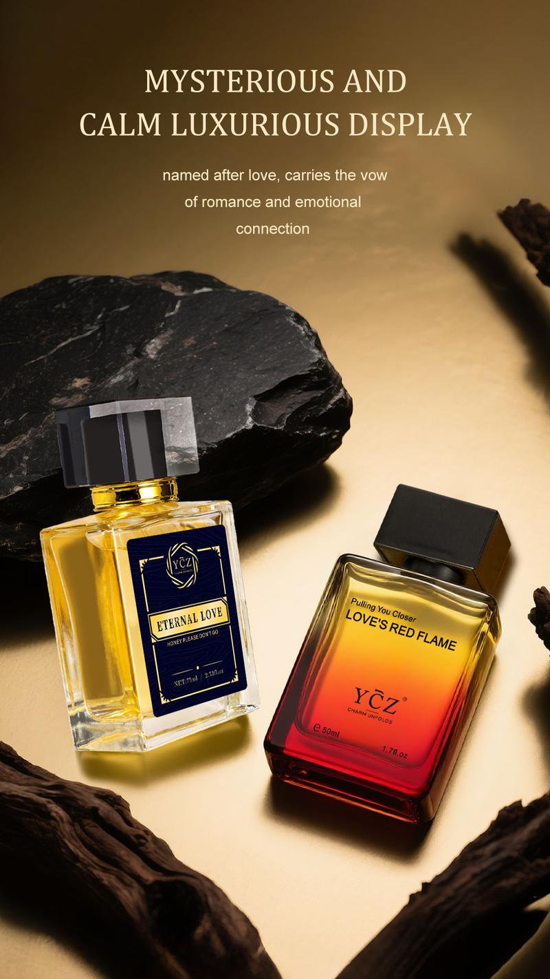 YCZ Men's Double Perfume Gift Set Eternal Love Spicy Woody EDP 75ml & Love's Red Flame Fruity Chypre EDP 50ml Long Lasting Fragrance Set with Exclusive Gift Box