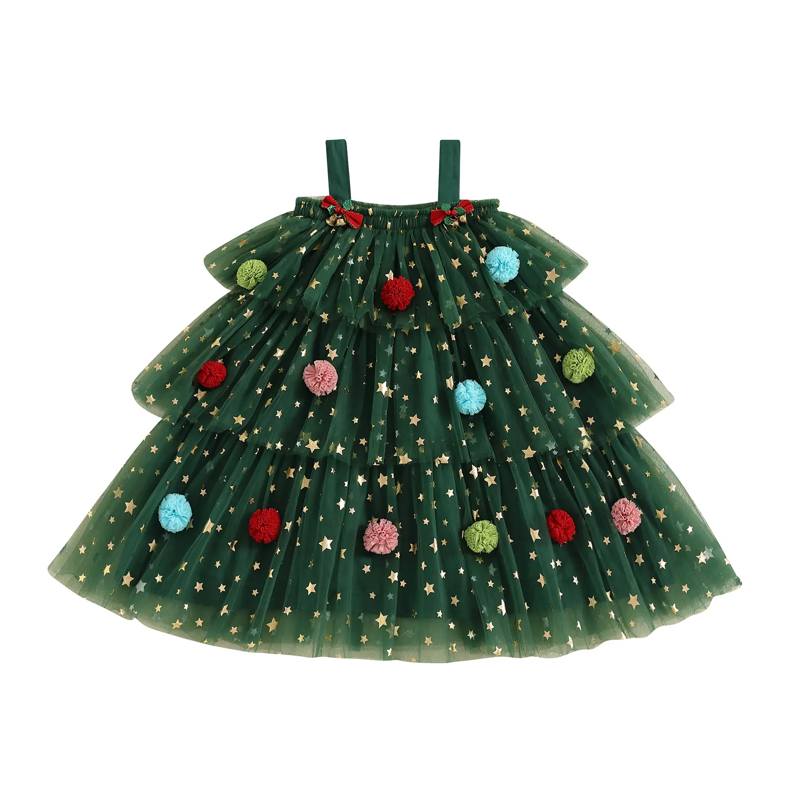 REDWOON Toddler Baby Girl Christmas Tutu Dress Sleeveless Christmas Tree Layered Tulle Dress Sequin Wedding Ball Gown