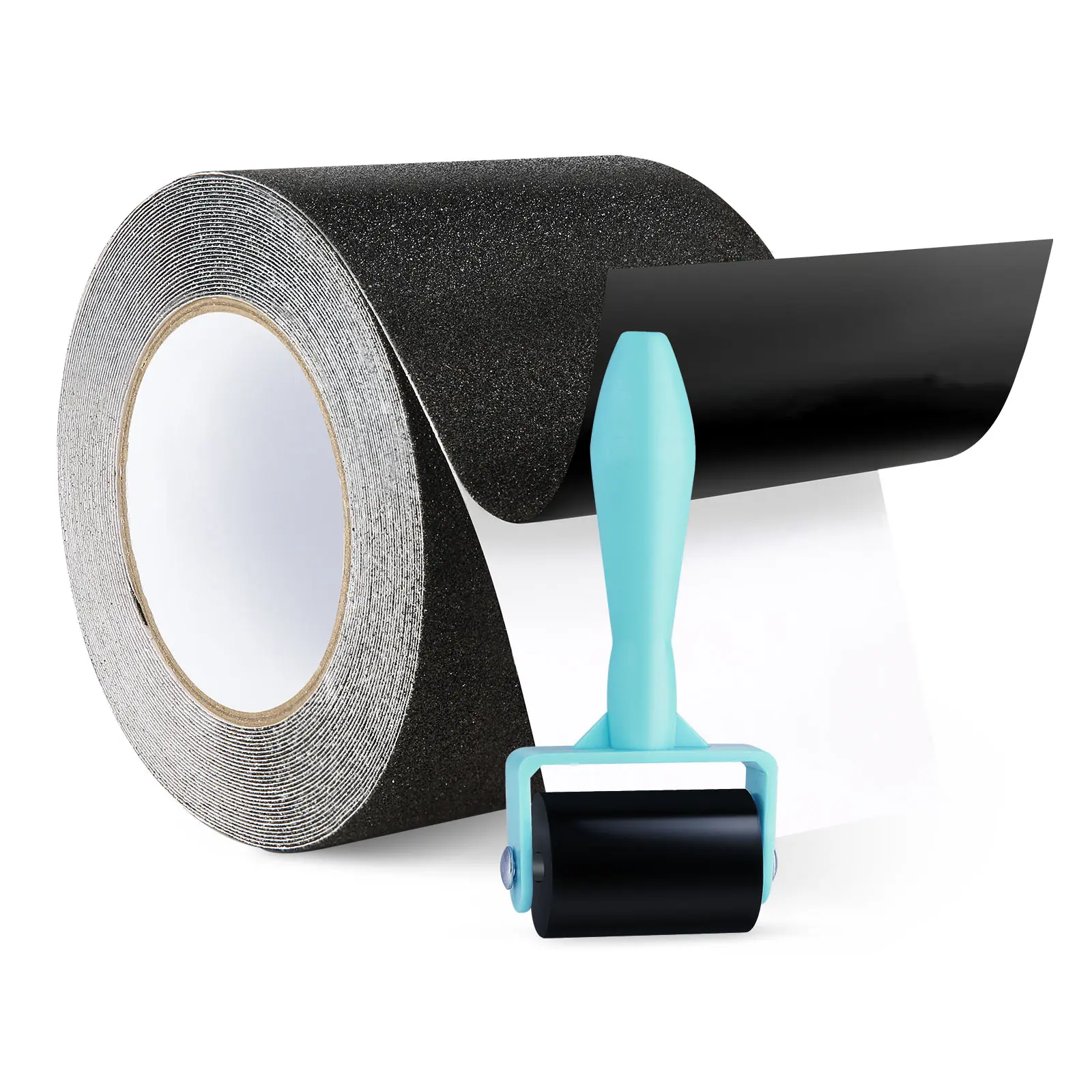 【Summerfinds】VEVOR 80-Grit Aluminum Oxide Anti-Slip Tape, 35ftx4in Roll + Roller, High Traction Peel and Stick Stair Treads, Strong Adhesive Backing, Easy to Use, Detergent & Oil Resistant, Enhanced Durability, Free to Cut, Indoor Stair Safety, 35Ftx4inch