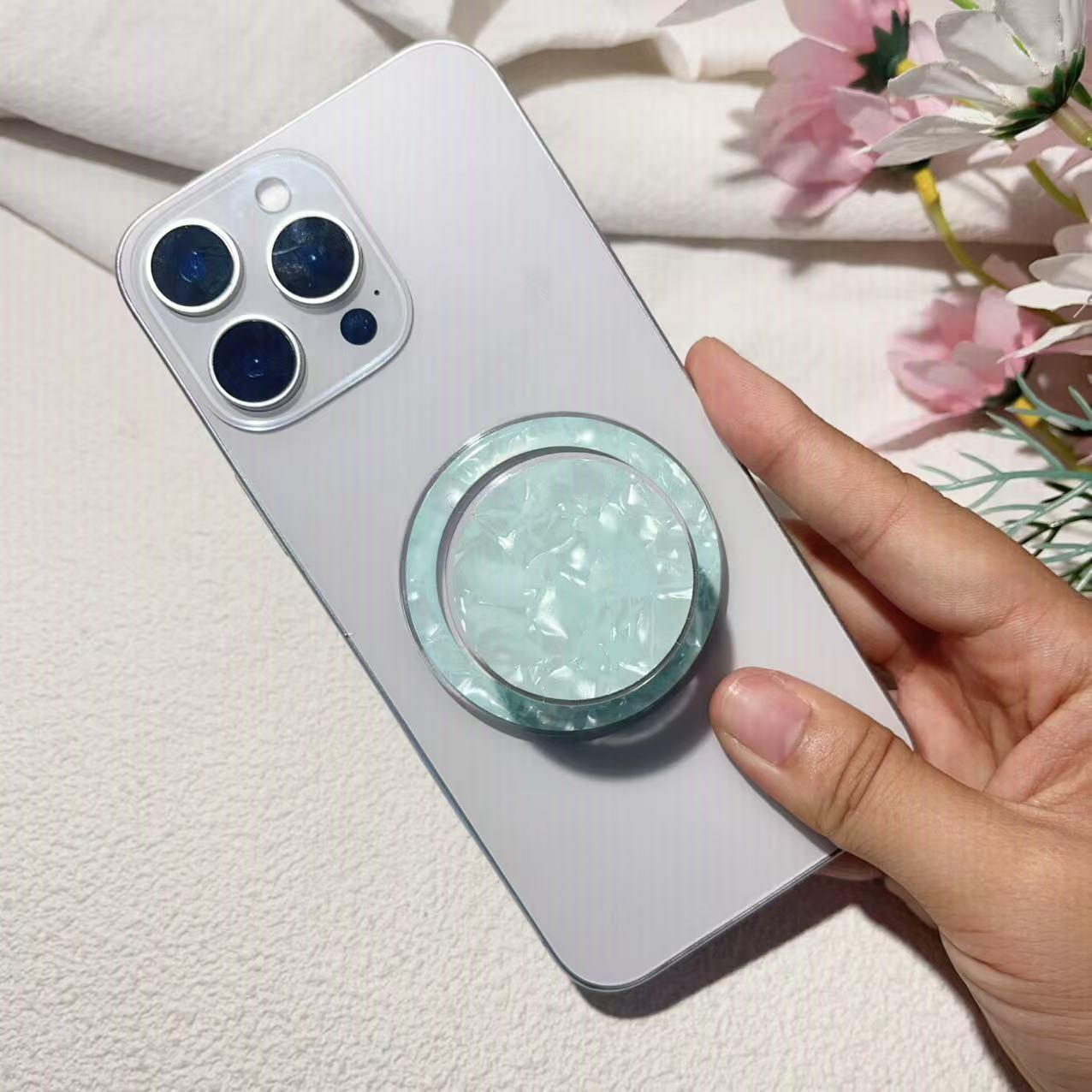 Reusable MagSafe Magnetic Airbag Phone Holder, Colorful Seashell Paper Design with Aesthetic Instagram-Worthy Shell Pattern, Strong Grip & Stable Stand for Smartphones, Cute Accessory for Daily Use Cellphone Mount-MM