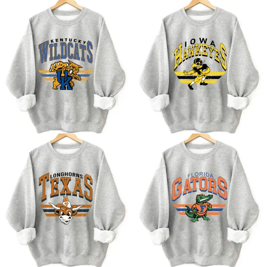 Retro College Football Sweatshirt – Ash Grey Crewneck for Game Day Fans, Classic Football Sweatshirt, Graphic Print