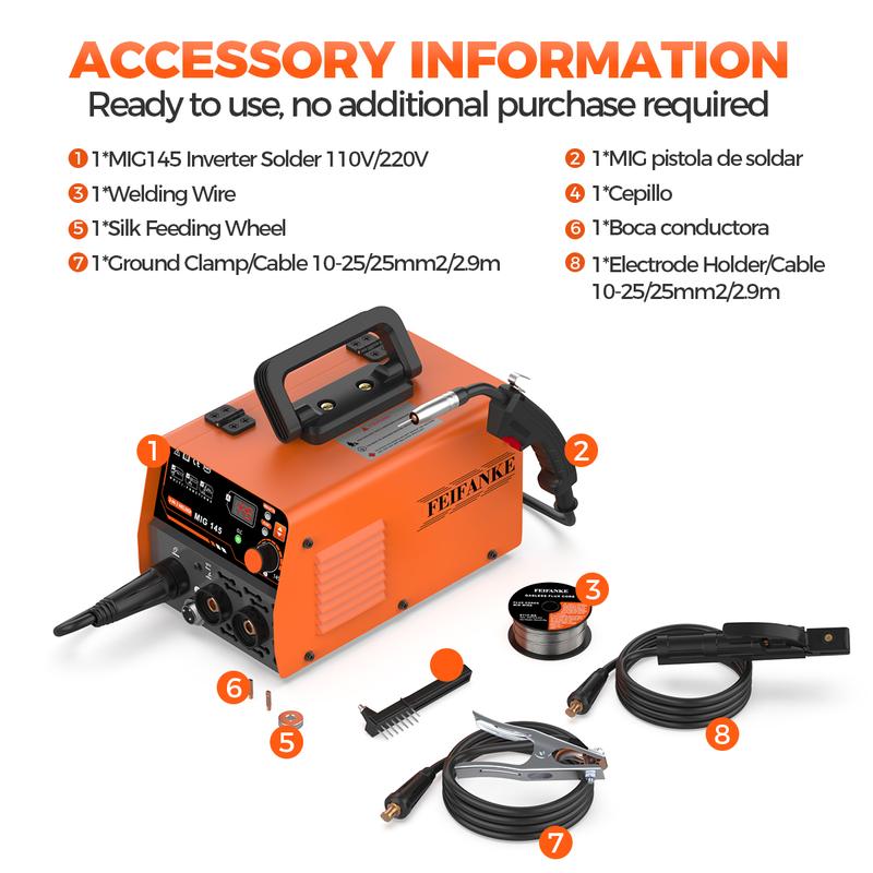[2026 NEW ]FEIFANKE 145Amini  Welder machine with 110V, 3-in-1 MIG/ARC/Lift TIG mig welder ,IGBT Inverter synergic control ARC /MMA Welding Machine, protable LED Digtital Display Gasless Welder ,For Repair Work ＆DIY
