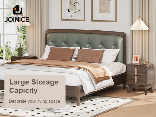 2-Pc Mid Century Nightstands, Dark Walnut Bedside Tables w/Drawers & Metal Handles, Solid Wood Feet