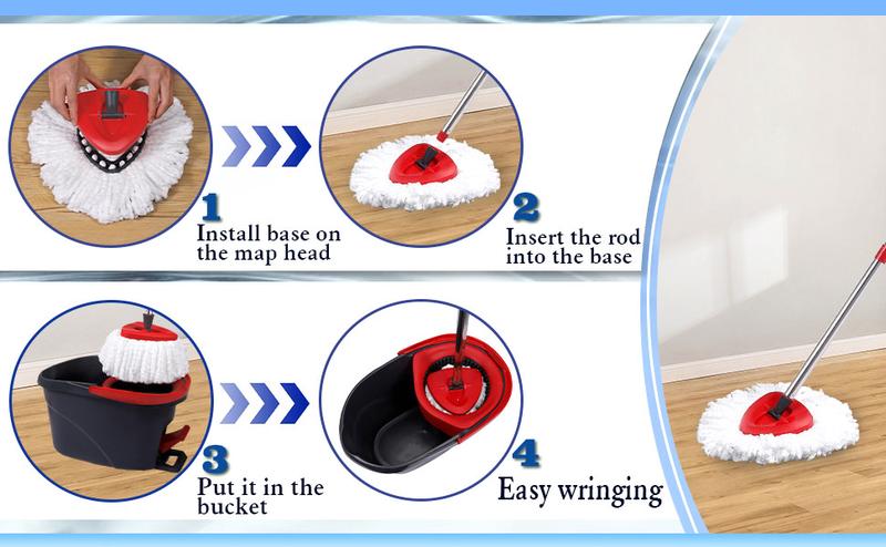 30-58" Mop Handle Spin Mop Replacement Head Set Compatible with O Cedar EasyWring 1 Tank Microfiber, , Upgraded Triangle Mop Base and Scrub Brush Combo Set, without bucket