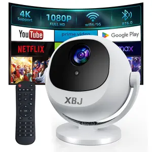XBJ  Portable Projector, 4K/1080P Supported, 300 ANSI Auto Focus, Android 11 with Google Voice, WiFi 6 Bluetooth 6.0, Auto Keystone 360° Projection, for Home Theater Outdoor Cinema & Gift