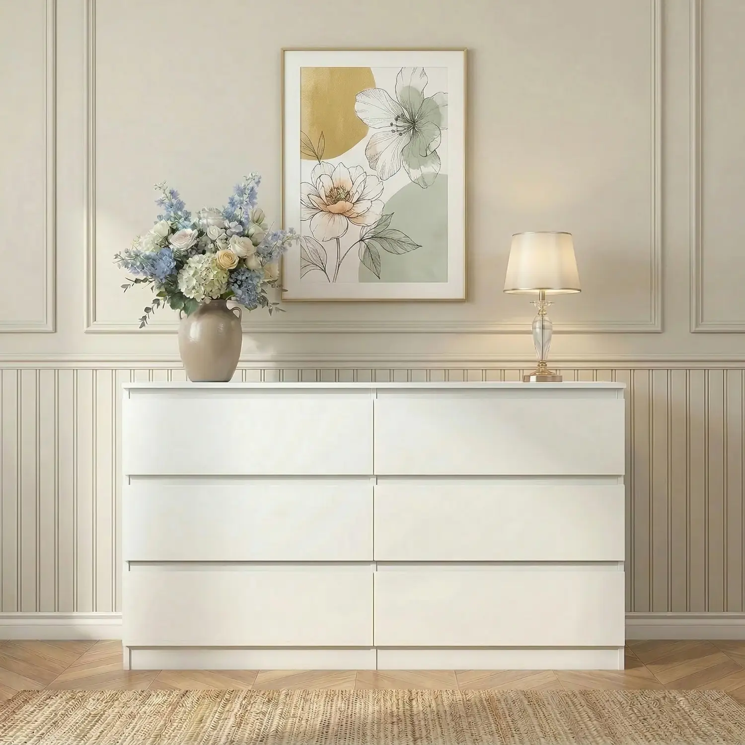 Spaco White Wooden 6-Drawer Bedroom Chest of Dresser - Minimalist Tower, TV Stand, Home Storage Organization Cabinet, Aesthetic Apartment Room Decor Furniture for Small Spaces,dorm essentials,home decor