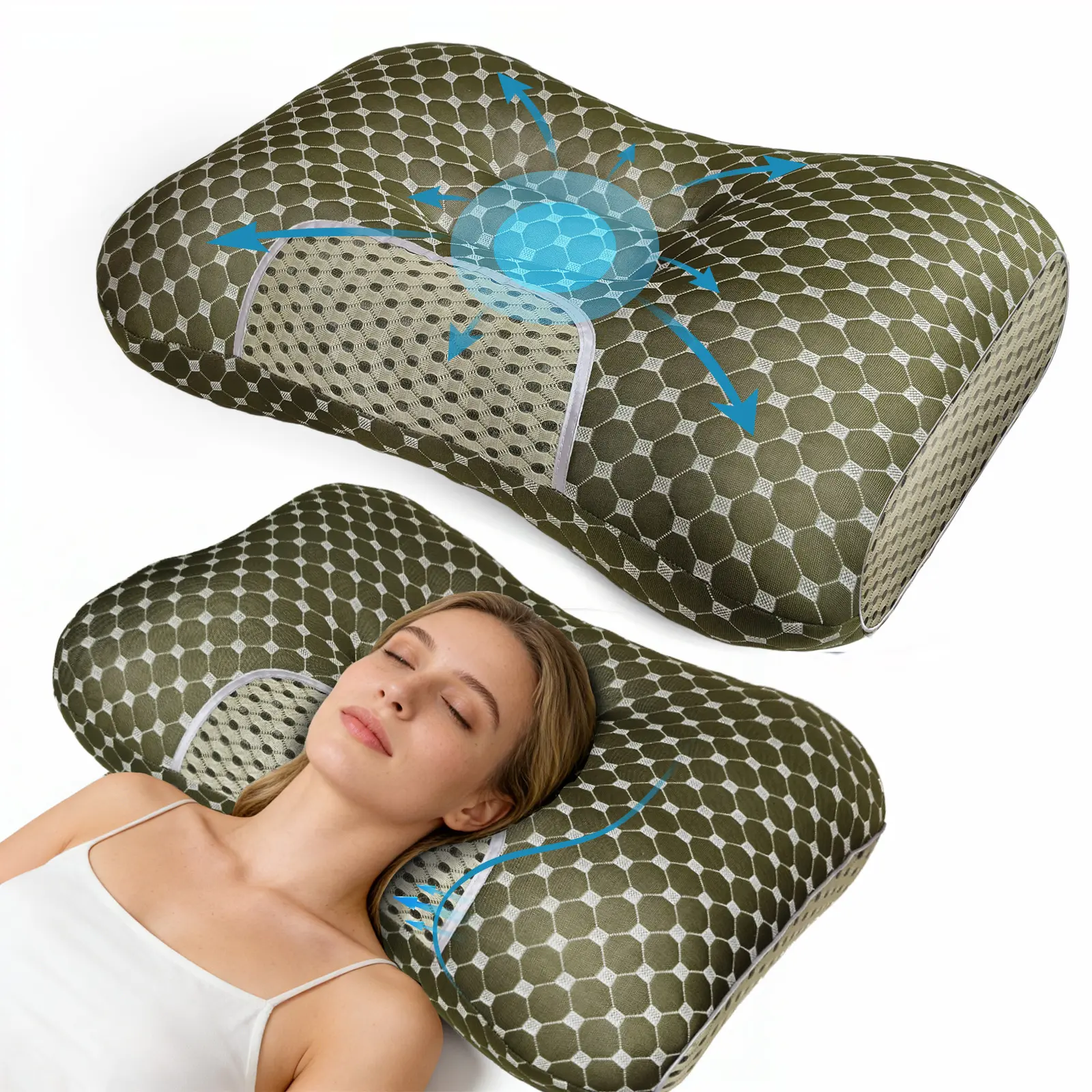 2PCS Pain Relief Cooling Pillow for Neck Support, Medium Height,Adjustable Cervical Pillow Cozy Sleeping, Odorless Ergonomic Contour Foam Pillows, Orthopedic Bed Pillow for Side Back Stomach Sleeper