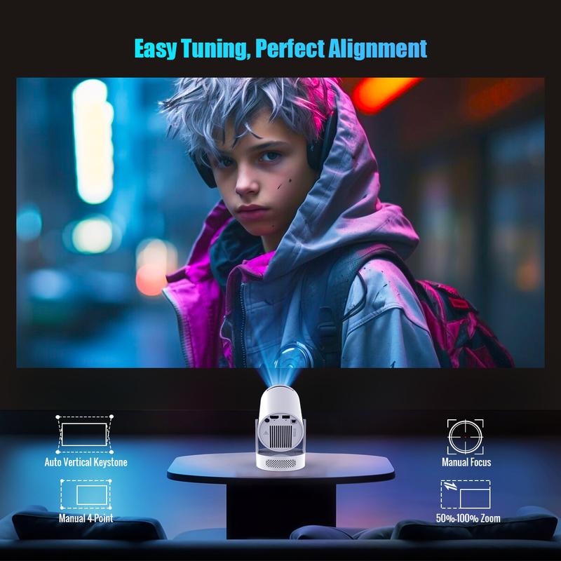 HY300Pro+ Projector 290ANSI BT5.4 WIFI6 8K/4K/1080P Decode Native 1280*720P 0.8:1 Throw Ratio Android 14 Built-in Speaker & Appstore Allwinner H726 Home Cinema Mini Smart Portable Upgraded HY300Pro