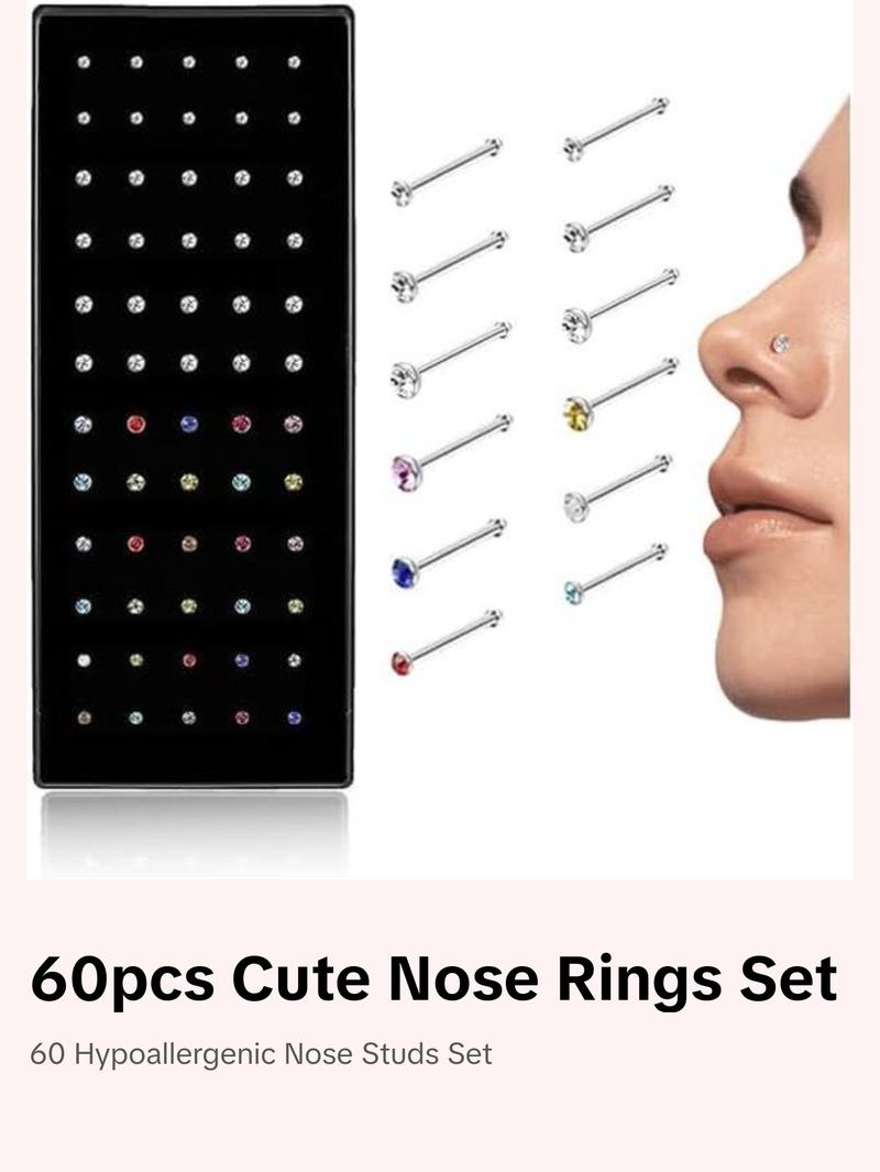 Cute Nose Rings for Women, Surgical Stainless Steel Nose Studs Women Men 20g Small Nose Rings Bone Studs, Hypoallergenic Real Nose Piercings Body Jewelry Bulk Unique Tiny