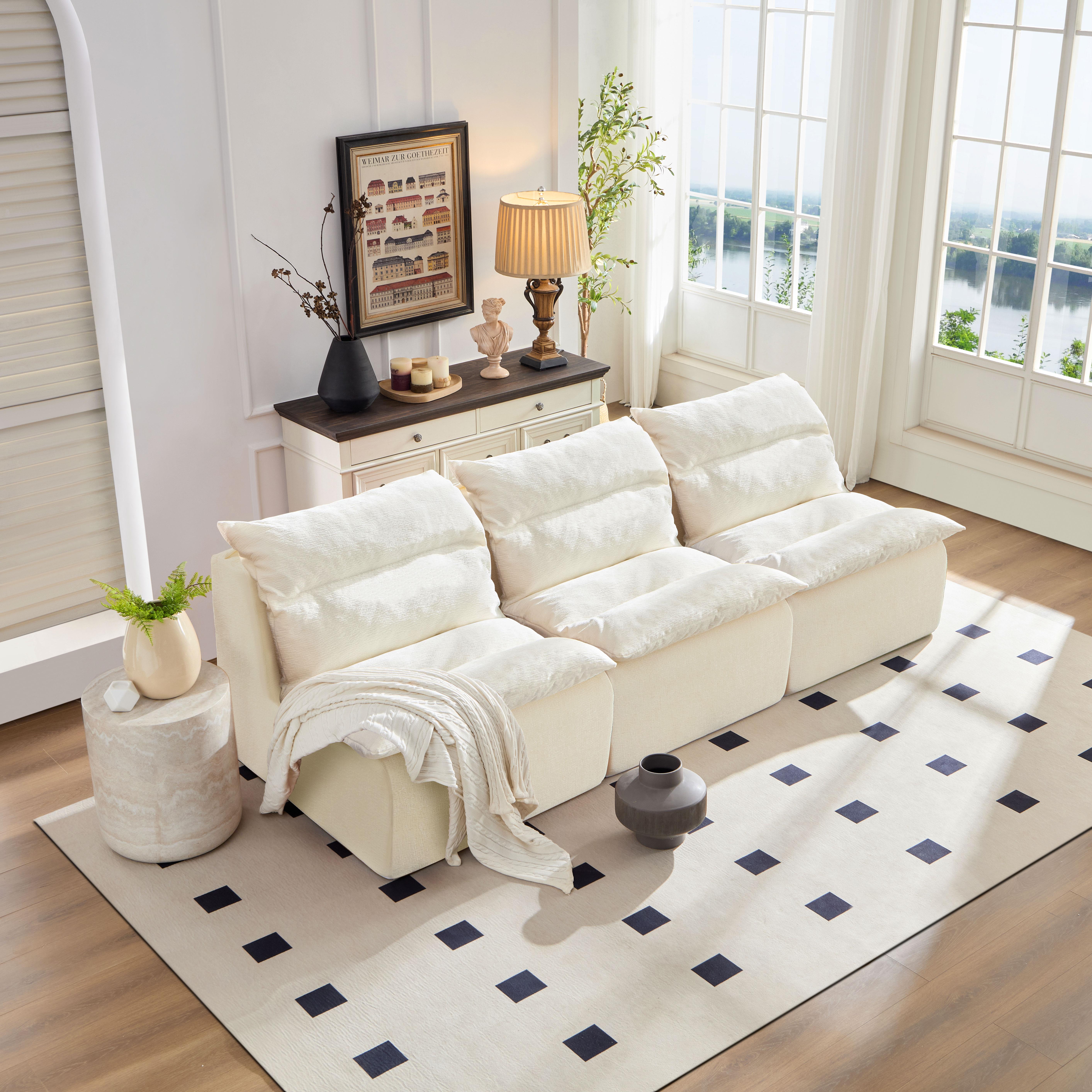 Niccae Single sofa chair/lounge chair with backrest, fully collapsible, suitable for living room and bedroom, made of polyester fiber, available in orange, beige, and green.