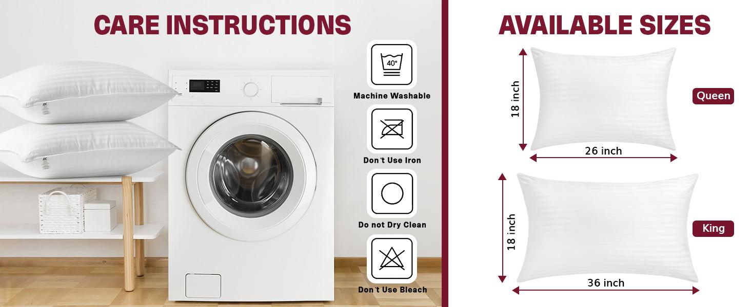 Lux Decor 2Pc Stripe Pillows - White Hotel Luxury Pillows - King & Queen Size- Cotton Pillows For Back, Stomach & Side Sleepers With Envelope Closure
