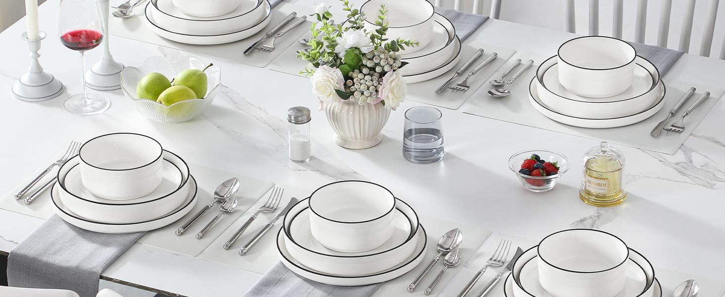 MALACASA Porcelain Dinnerware Set,Modern Dish Set for 4/6, Premium Plates and Bowls Sets, Chip and Scratch Resistant Dishware Sets Microwave Dishwasher Safe Kitchen Dishes Dining Ware Set, Series LEAH