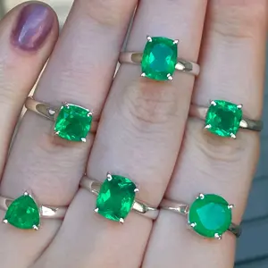 Color Treated Emerald Sterling Silver Rings
