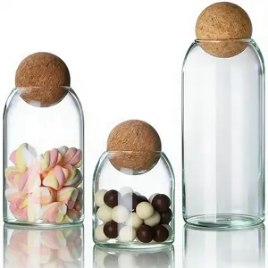 3Pcs/Set Glass Storage Jars with Ball Cork Lids,Decorative Round Glass Canisters,Wood Ball Lids,Ideal for Coffee Sugar Candy Storage,Christmas Party Gifts,Hand Tools Kits