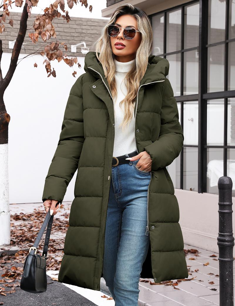 UMIPUBO Winter Womens Long Puffer Coat Down Thicken Warm Quilted Jacket Mid-Length with Side Zipper & Hood Outerwear Casual Womenswear