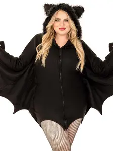Leg Avenue Plus Cozy Bat Costume - Ultra Soft Fitted Hoodie with Zipper Front & Bat Wing Sleeves for Halloween Parties