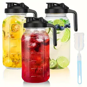1/3-Pack 64 Oz Mason Jar With Lid, Glass Pitcher Double Filter Design With Drip Spout Handle, 2 Quart Wide Mouth Fridge Breast Milk J, Coffee Milk Pitcher, Sun Tea (Black, 1/3 Pack)