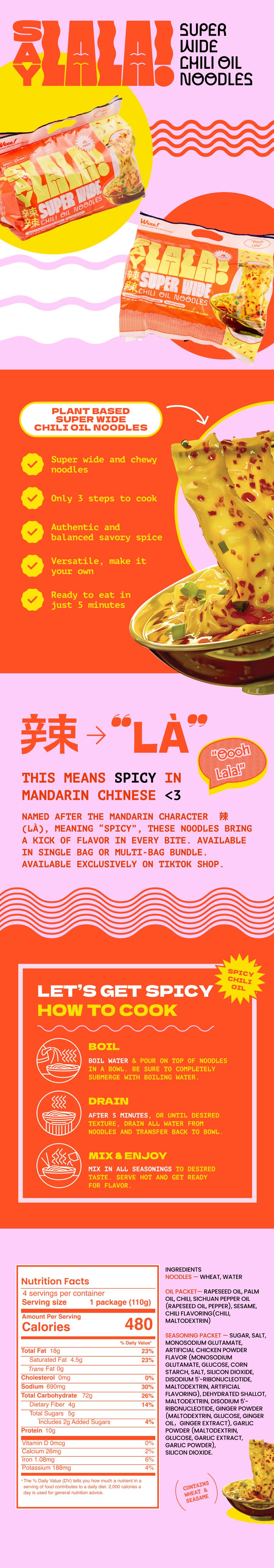 SAYLALA Super Wide Chili Oil Noodles (2 bags) & Samyang Buldak Carbonara (2 bags) | Instant Ramen Noodles