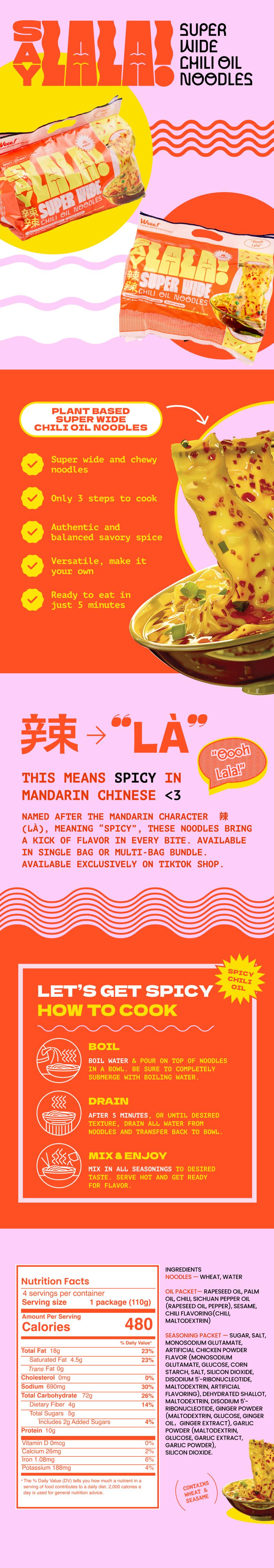 SAYLALA Super Wide Chili Oil Noodles (2 bags) & Samyang Buldak Carbonara (2 bags) | Instant Ramen Noodles