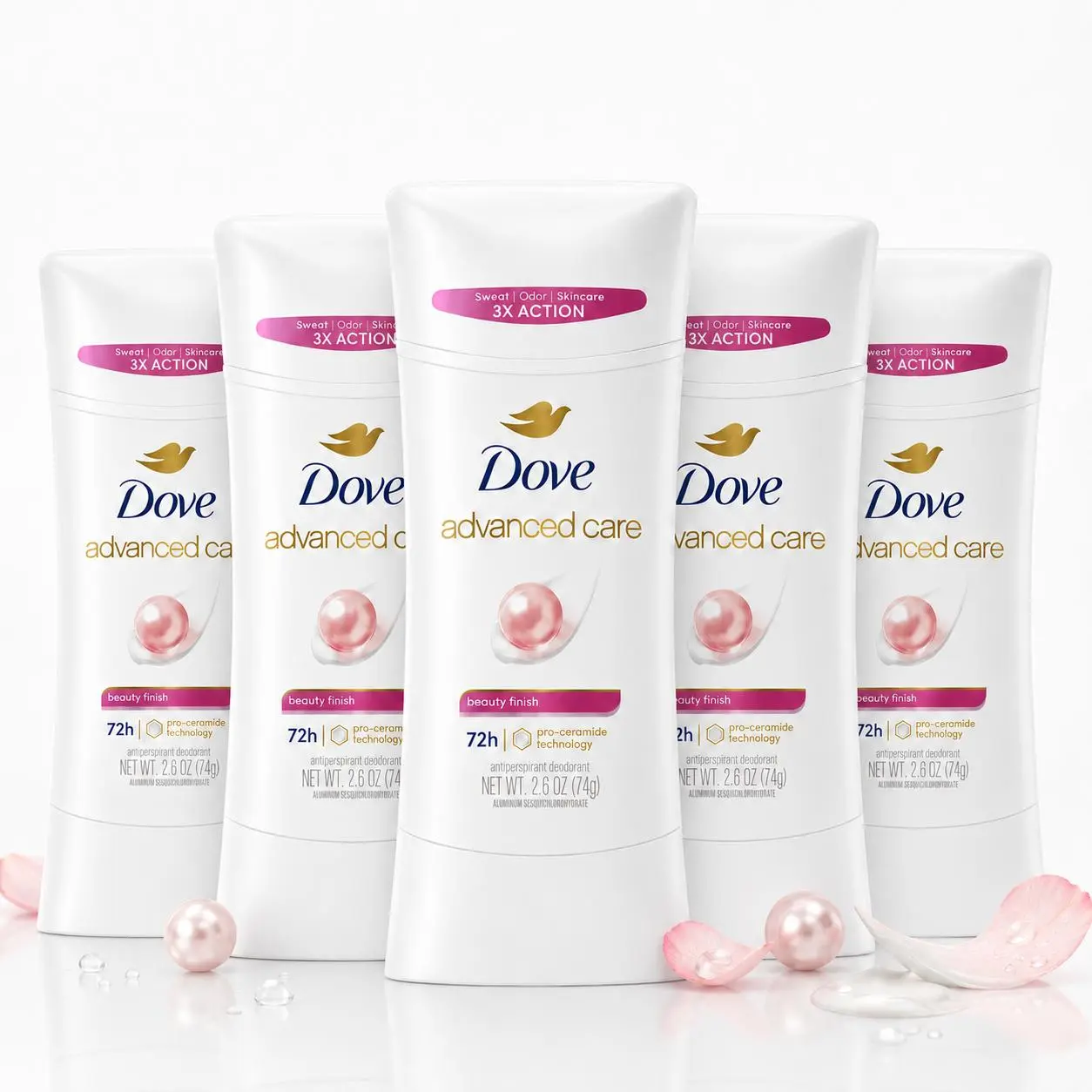 Dove Advanced Care Antiperspirant Deodorant Stick for Women, 72H Protection with Pro-Ceramide, Beauty Finish Scent, For Sensitive Skin, 2.6 oz Multi-Pack Bundle, Clean Finish Body Care, Body Care Products