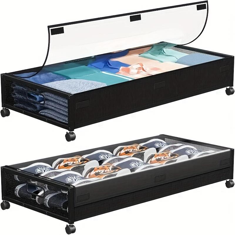 2pcs Under Bed Storage with Wheels, Underbed Storage Containers with Clear Lids - Rolling Drawers & Bins for Clothes, Shoes, Toys, Books, Blankets, Bedroom Storage Box Black And Gray, Under-Bed Storage