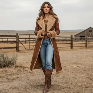 Women's Western Retro Trench Coat - Fuzzy Warm Jacket for Autumn Winter Fashion Outerwear with Vintage Style Long Coat Design Perfect for Cold Weather Windproof Water Resistant Comfortable Casual Wear Daily OutfitsjXh1