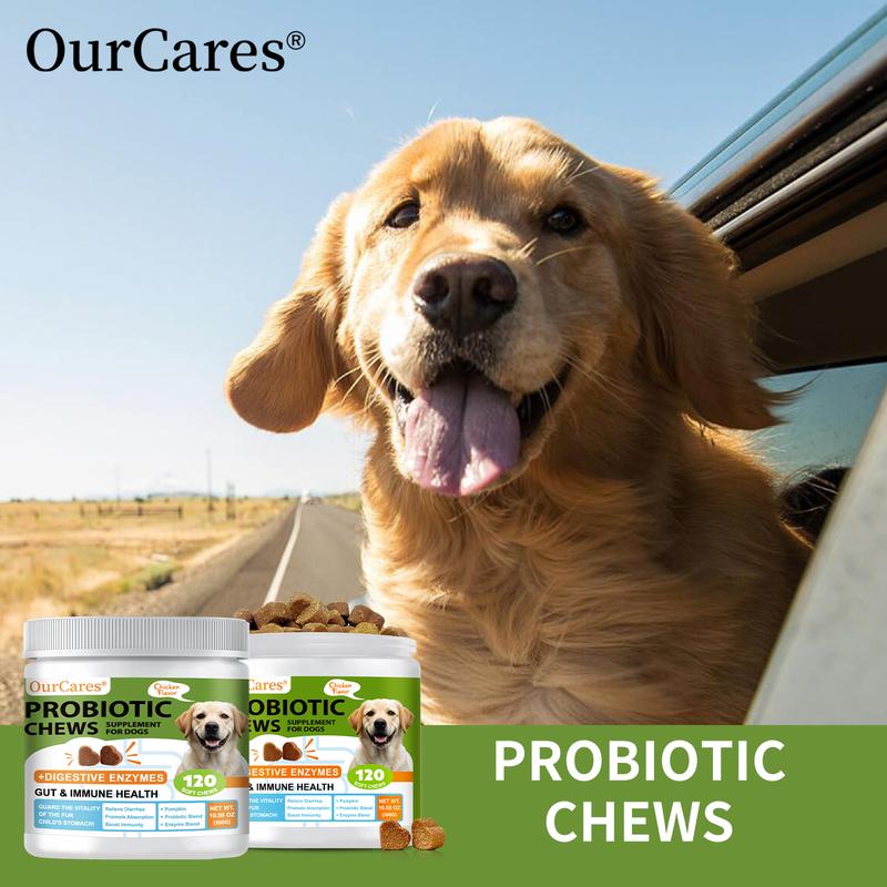 OurCares Pet Probiotic Chewable Tablets with Lactobacillus Acidophilus & Bifidobacterium Lactis for Digestive Health Immunity 120 Soft Chews Chicken Flavor