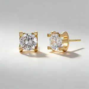 Oufer Shiny 3A CZ Top 14K Gold Plated Brass Minimalist Earring Set for Everyday Wear 925 Sterling Post