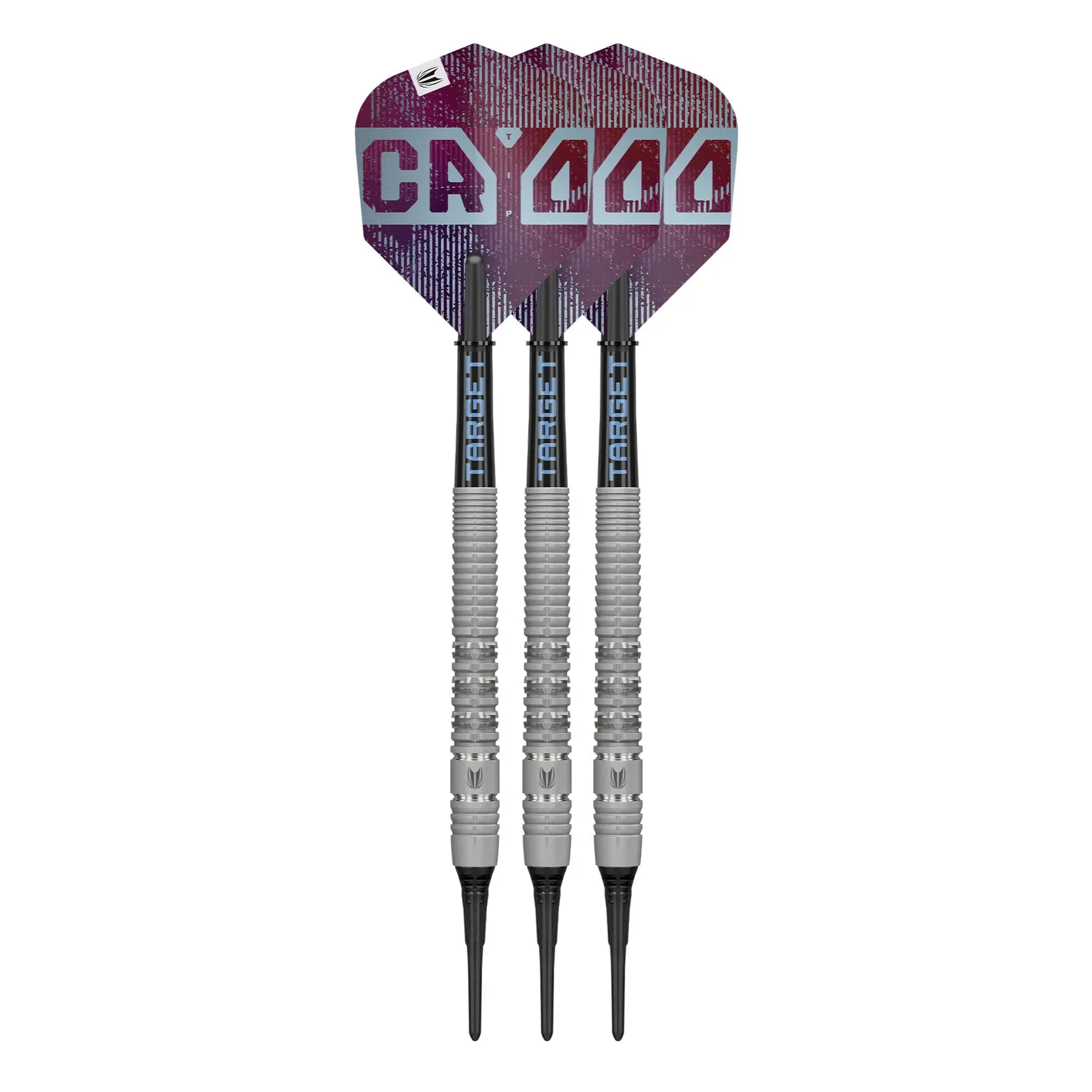Target Darts New Release Cryo Soft Tip Dart Set - 90% Tungsten Barrels (11/12/13 Styles, 18G/19G/20G/21G Weights), Cryo Tips, Pro Grip Tag Shafts, No.6 Flights, Claret Purple & Blue Design, Darts Gear, Grooved Point