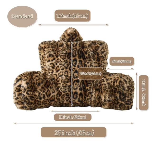 18in Velvet Bed Wedge Pillow - Adult Back Rest Support Cushion for Sitting Up in Bed/Couch, Leopard Brown Sleeping Pillow, Pillows