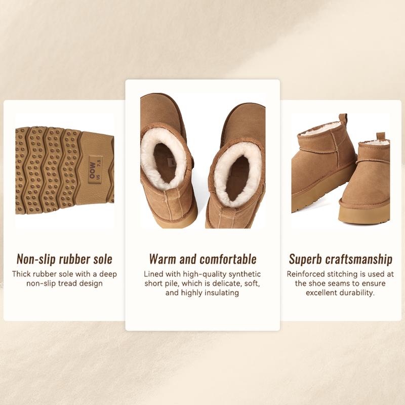 OOW Women's Snow Boots Platform Mini Boots for Women Winter Short Suede Ankle Boots Memory Foam Insole Lightweight Anti-Slip Outsole Outdoor