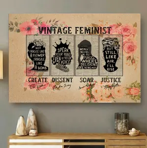 Vinatge Feminist Poster/Canvas Wall Art-Floral Theme Inspirational Quotes Canvas-Frida Kahlo, RBG Ruth Bader Ginsburg-Women Who Make History