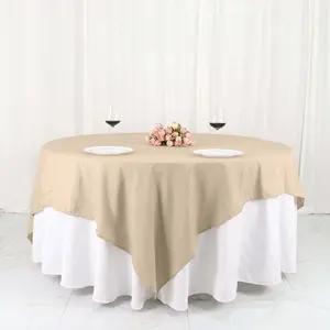 Polyester Square Table Overlay 90"x90" Nude - Wrinkle-Resistant & Durable Table Topper
