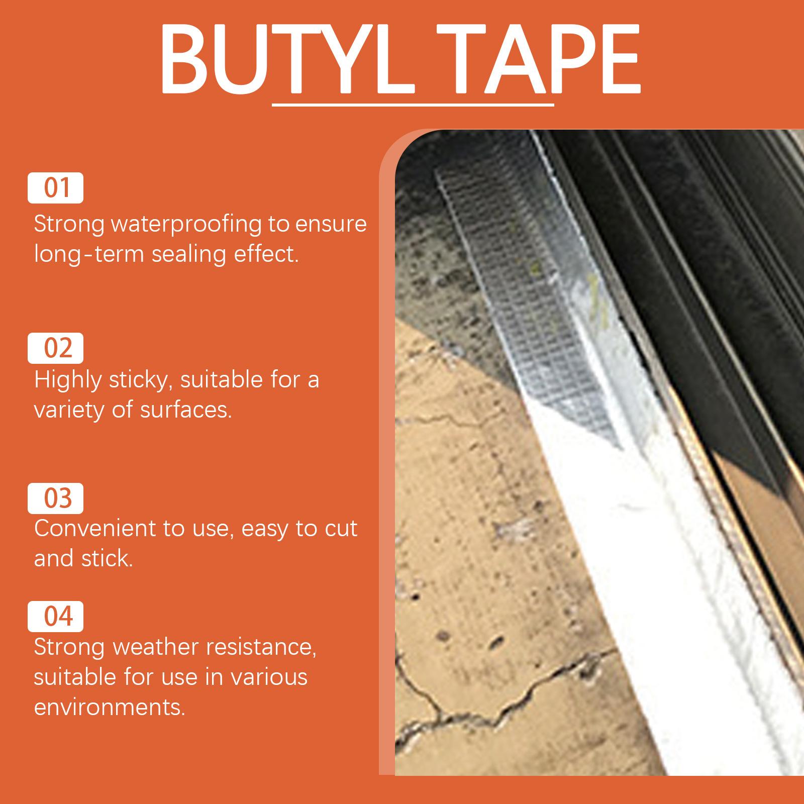 JUE FISH Waterproof Butyl Tape – Roof Leak Repair, Moisture-Proof, Strong Adhesive Self-Adhesive Aluminum Foil Waterproof Roll