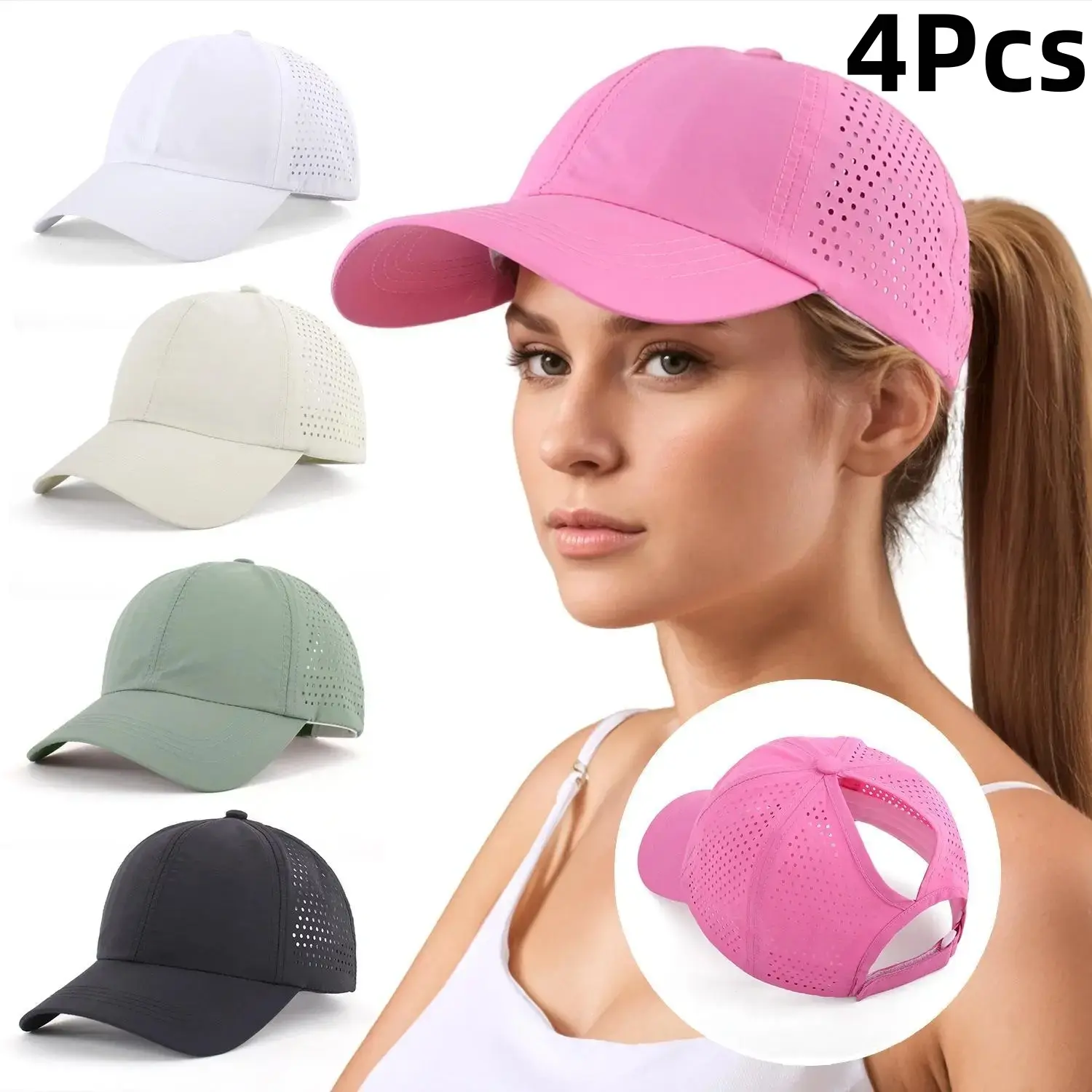 Women's 1/4Pcs Quick-Drying Criss-Cross Mesh Cap - Lightweight Adjustable Athletic Sports Outdoor Hat with Ponytail Opening for Summer Sun Protection, Golf Hats for Women, Mesh Vents Help Heat Escape Fast