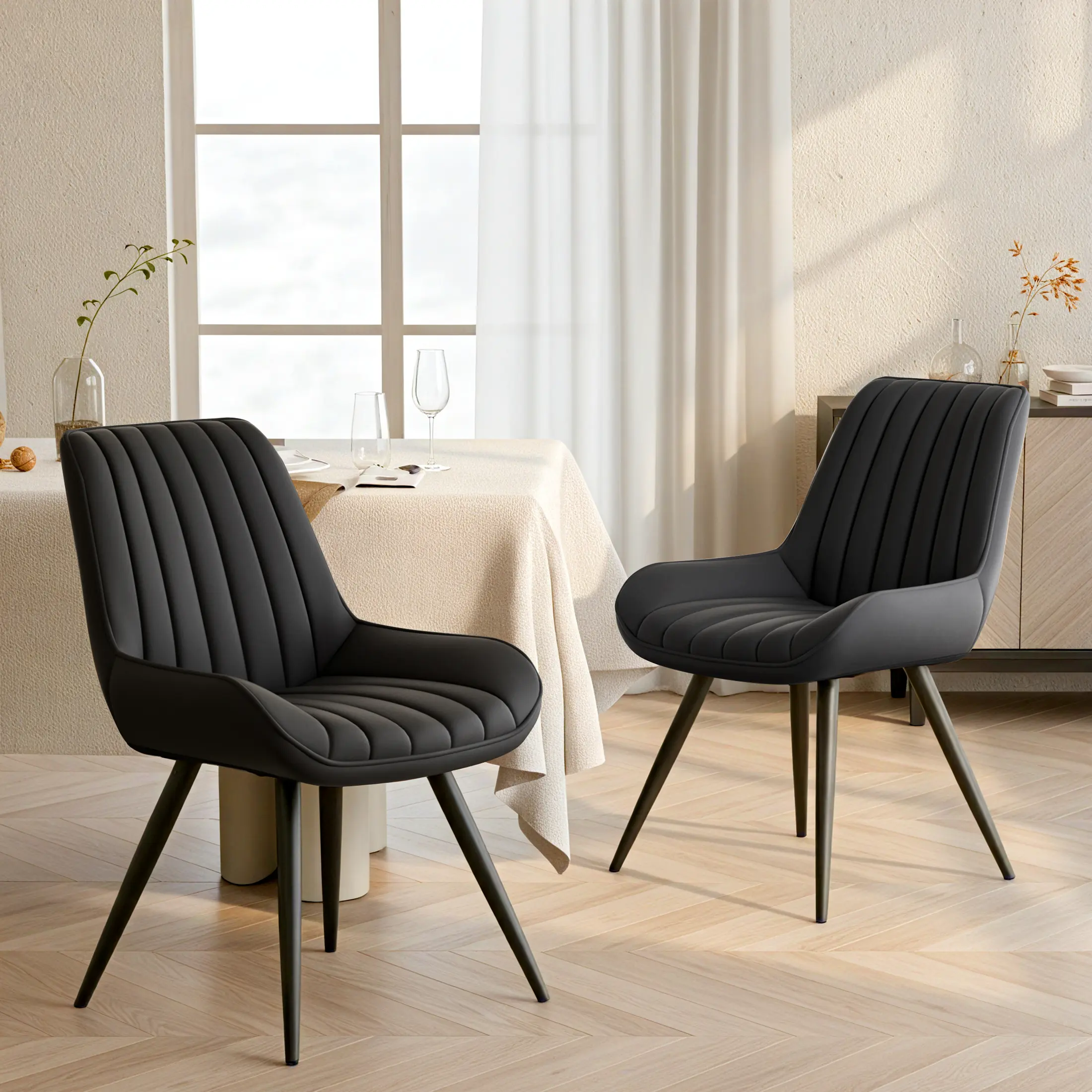 Modern Dining Chairs Set of 2, Comfy Dining Room Chairs with Thick Cushions, Upholstered Fabric Kitchen Side Chairs with Metal Legs