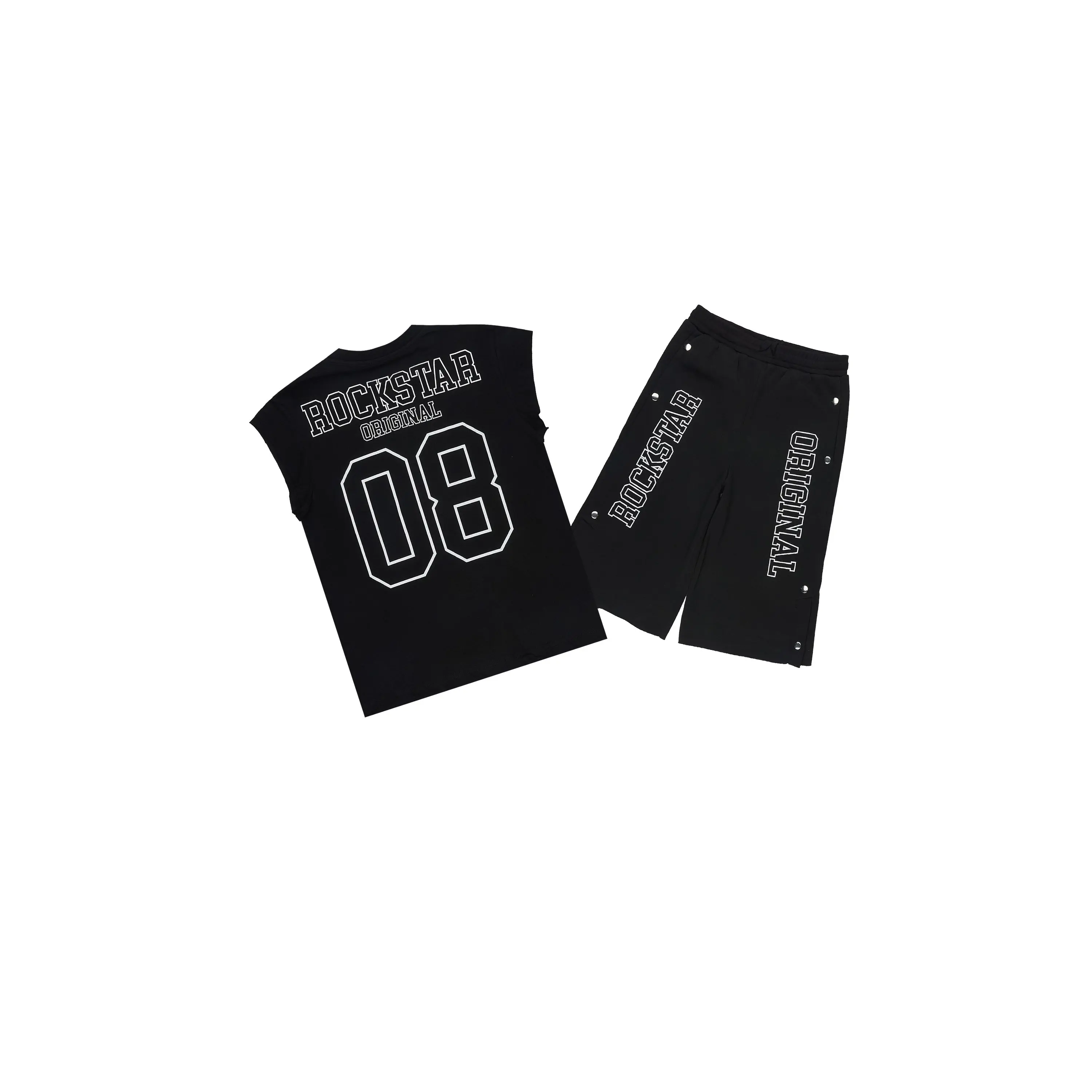 Boys Lusent Black/White Muscle Tee/Jort Set