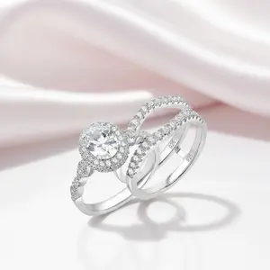 Oval Cut Diamond Option Halo Engagement Ring Set
