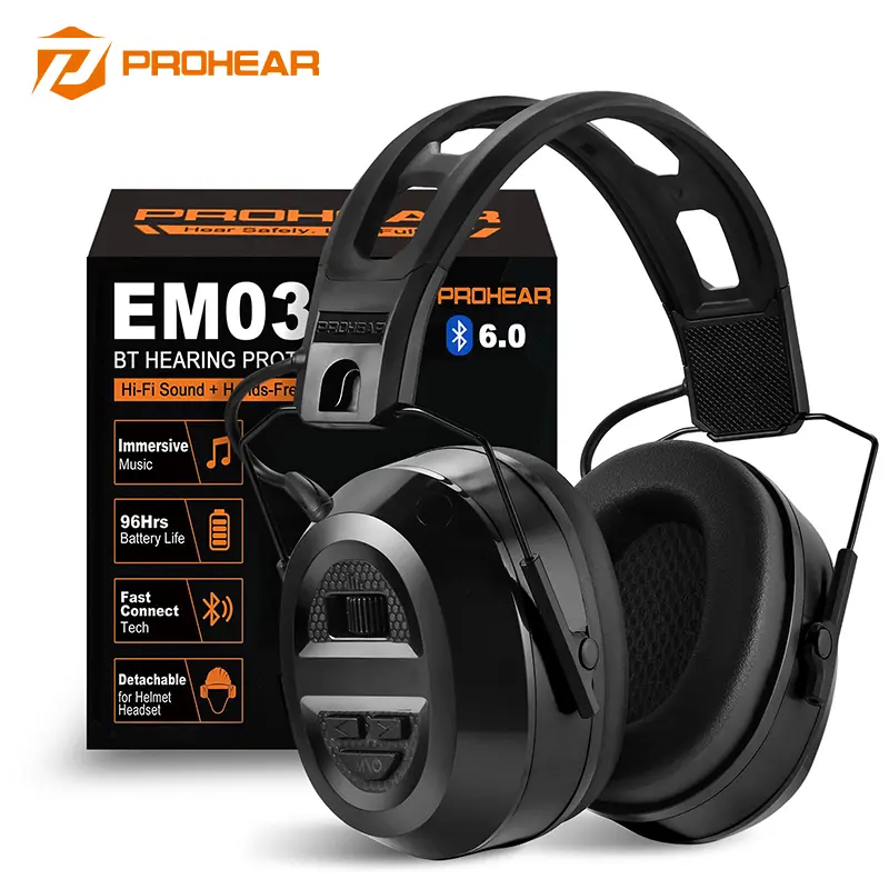 ROHEAR EM039 Wireless Over-Ear Bluetooth 6.0 Noise Cancellation Hearing Protection Earmuffs - 120H Playtime, Detachable Headset, Work Safety Equipment for Lawn Mower, Protect Your Peace, Black Electronic tiktokshopbacktoschool
