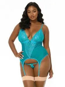 Women's Plus-Size Cami Garter Set, Dream Strap Design, Matching Mesh Fabric Underwear Set