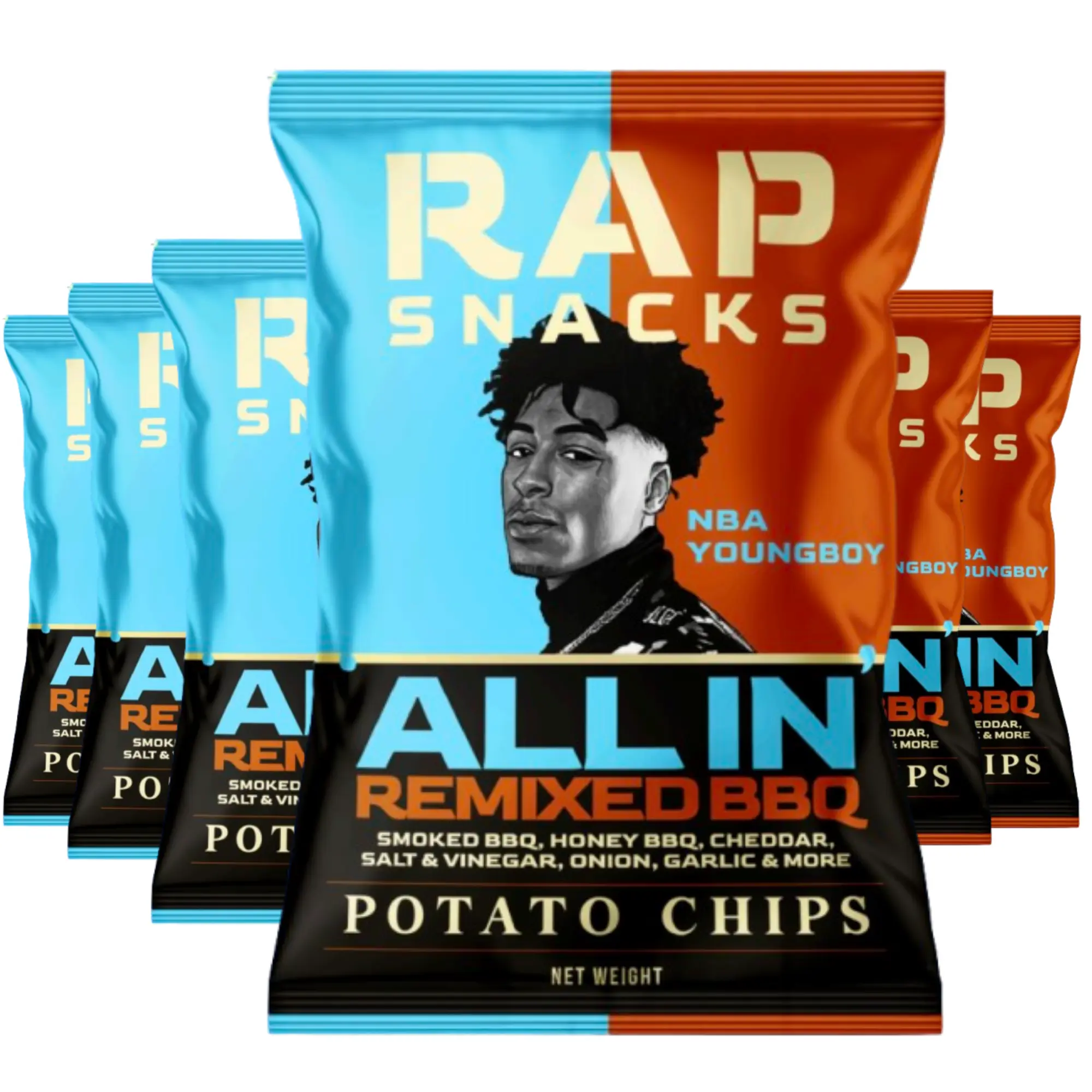 Rap Snacks NBA YoungBoy All In Remixed BBQ Potato Chips 2oz Bags (Pack of 6)