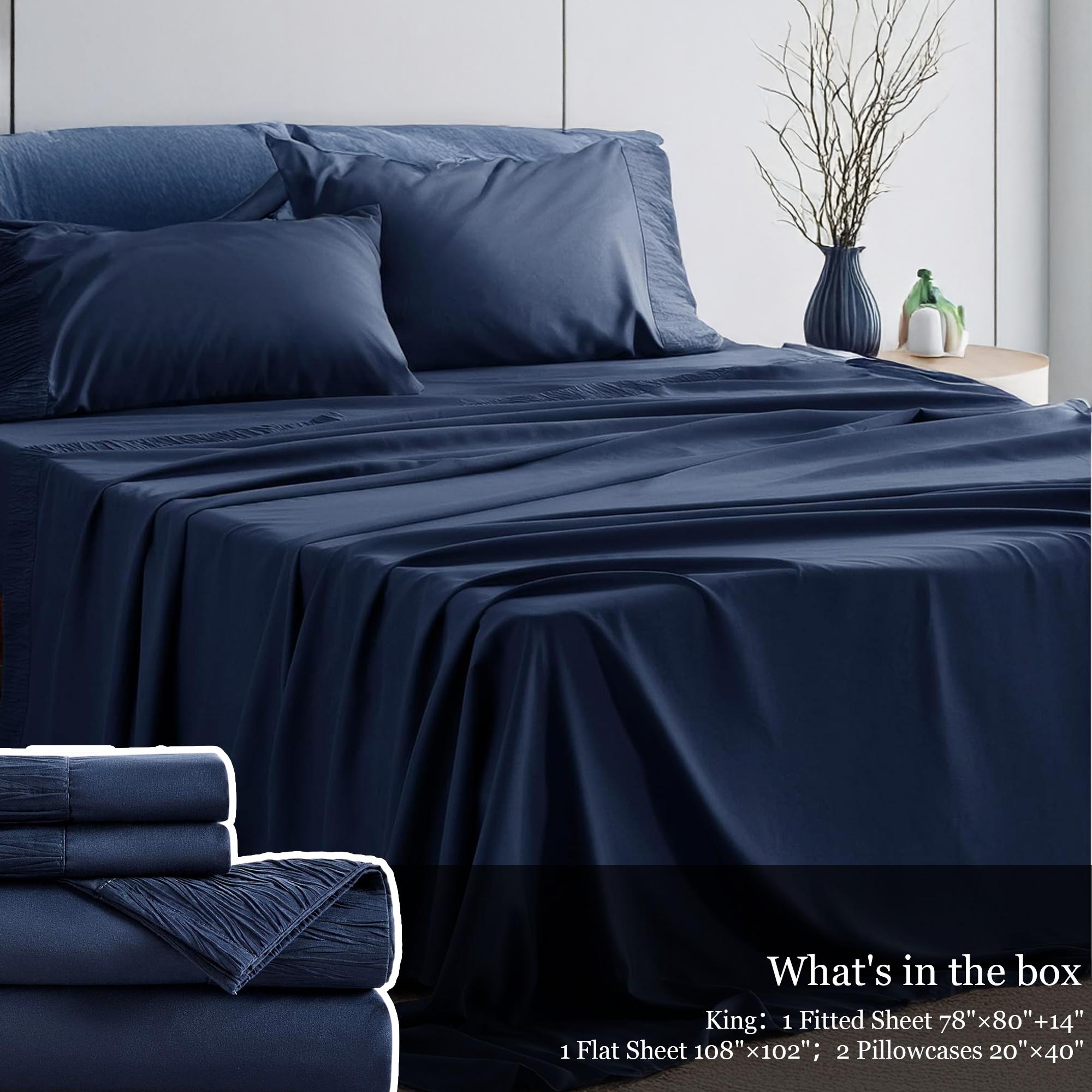 4-Pc Bed Sheets Set - Romantic Embossed Design & Brushed Microfiber  Bed Set- King Bed Sheet & Pillowcases - Upto 14" Deep Pocket Hotel Luxury Queen Sheets